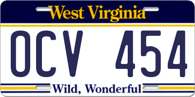 WV license plate OCV454