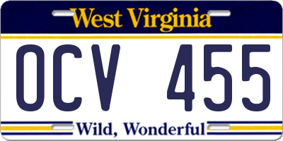 WV license plate OCV455