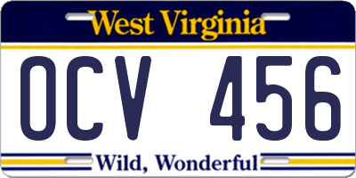 WV license plate OCV456