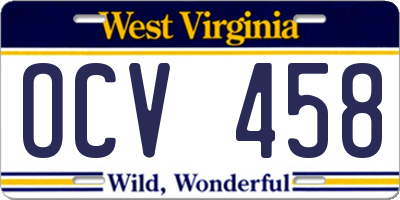 WV license plate OCV458