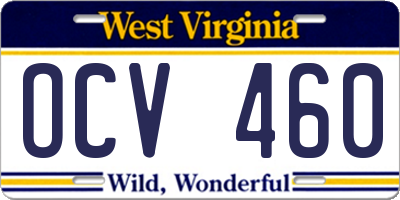 WV license plate OCV460