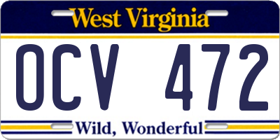 WV license plate OCV472