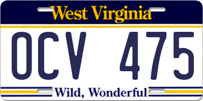 WV license plate OCV475