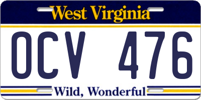 WV license plate OCV476