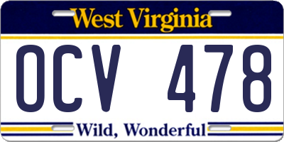 WV license plate OCV478