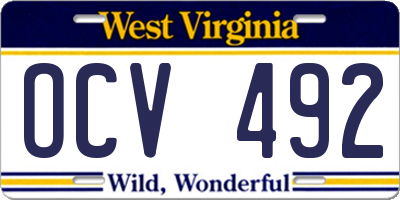 WV license plate OCV492