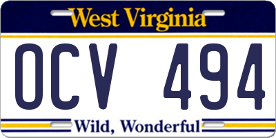 WV license plate OCV494