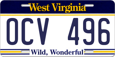 WV license plate OCV496