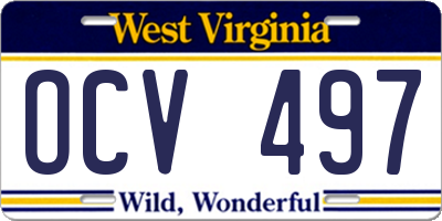 WV license plate OCV497