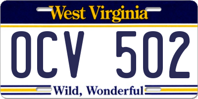 WV license plate OCV502