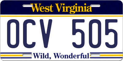 WV license plate OCV505