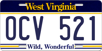 WV license plate OCV521