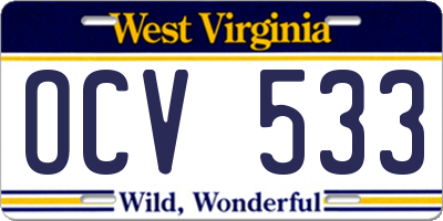 WV license plate OCV533