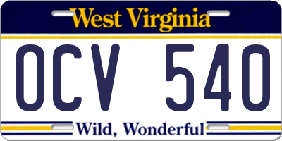 WV license plate OCV540