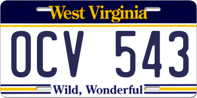 WV license plate OCV543