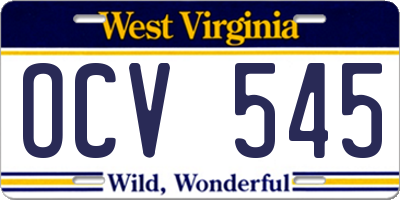 WV license plate OCV545