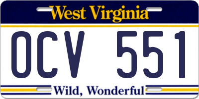 WV license plate OCV551