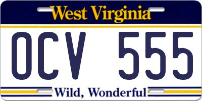 WV license plate OCV555