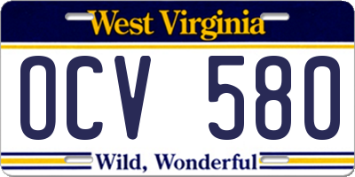 WV license plate OCV580