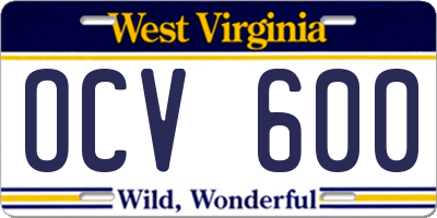 WV license plate OCV600