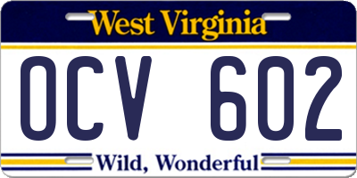 WV license plate OCV602