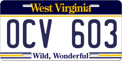 WV license plate OCV603