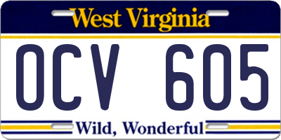 WV license plate OCV605