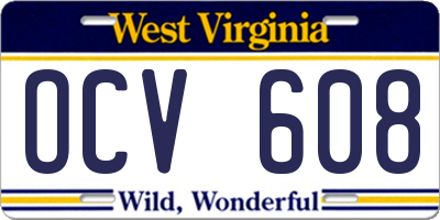 WV license plate OCV608