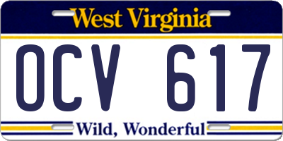 WV license plate OCV617
