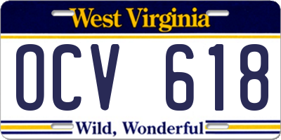 WV license plate OCV618