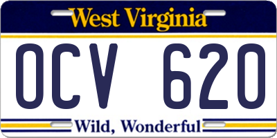WV license plate OCV620