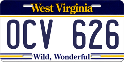 WV license plate OCV626