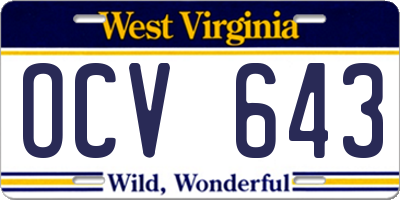 WV license plate OCV643