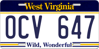 WV license plate OCV647