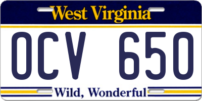WV license plate OCV650