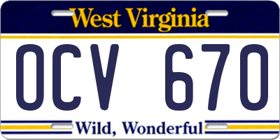 WV license plate OCV670