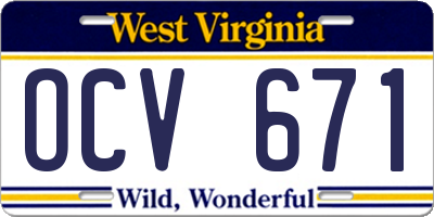 WV license plate OCV671