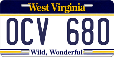 WV license plate OCV680