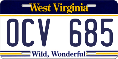 WV license plate OCV685