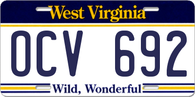 WV license plate OCV692