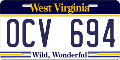 WV license plate OCV694
