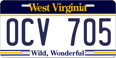 WV license plate OCV705