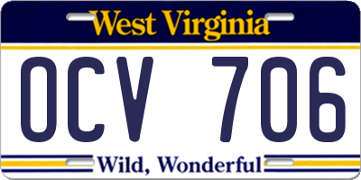 WV license plate OCV706