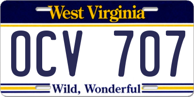 WV license plate OCV707