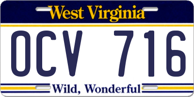 WV license plate OCV716