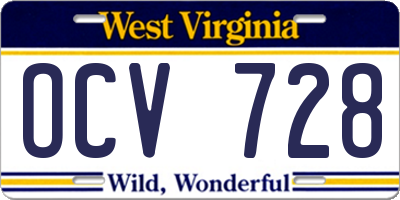 WV license plate OCV728