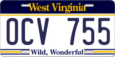 WV license plate OCV755