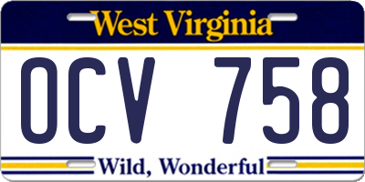 WV license plate OCV758
