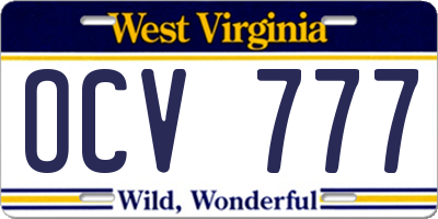 WV license plate OCV777