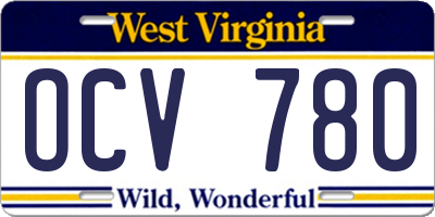 WV license plate OCV780